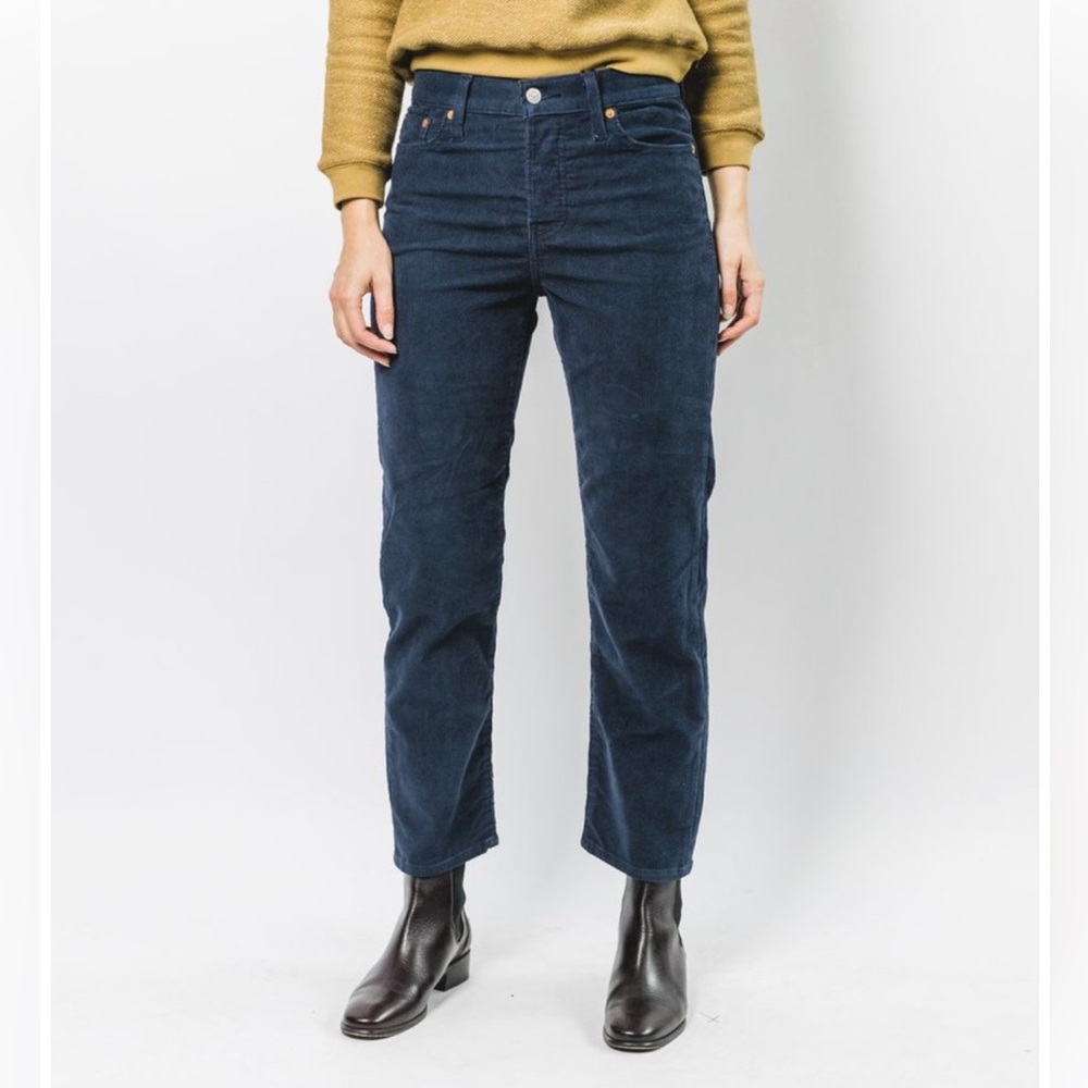 LEVI'S Navy Blue Wedgie Straight High Rise Corduroy Jeans Cords, Sz 25